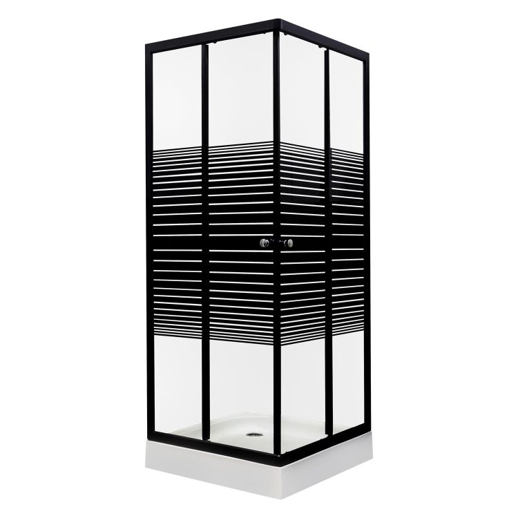 Kabina natryskowa kwadratowa 80x80 cm z dekorem czarnych pasów i brodzikiem Kerra Pico BlackSTR 80 czarny
