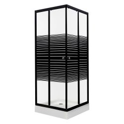 Kabina natryskowa kwadratowa 90x90 cm z dekorem czarnych pasów i brodzikiem Kerra Pico BlackSTR 90 czarny