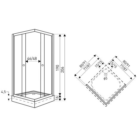 Przejdź do produktu Kabina natryskowa kwadratowa 80x80 cm z dekorem białych pasów i brodzikiem Kerra Madera STR SQ 80 chrom