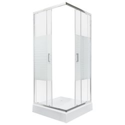 Kabina natryskowa kwadratowa 80x80 cm z dekorem białych pasów i brodzikiem Kerra Madera STR 80 chrom
