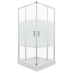 Kabina natryskowa kwadratowa 80x80 cm z dekorem białych pasów i brodzikiem Kerra Madera STR 80 chrom