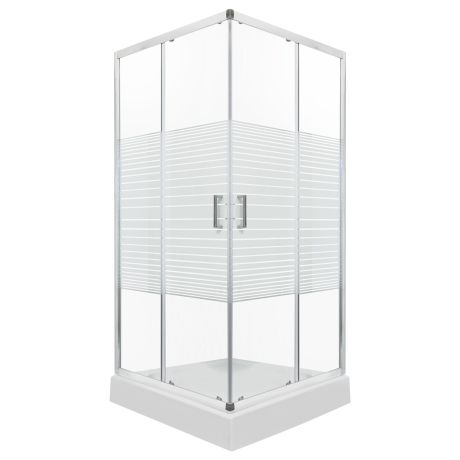 Przejdź do produktu Kabina natryskowa kwadratowa 90x90 cm z dekorem białych pasów i brodzikiem Kerra Madera STR SQ 90 chrom
