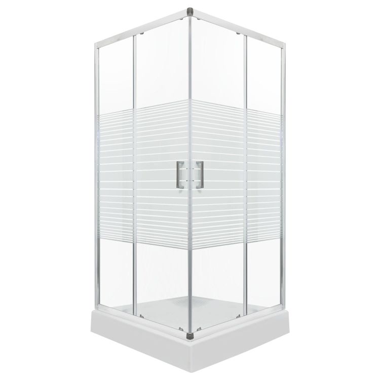 Kabina natryskowa kwadratowa 80x80 cm z dekorem białych pasów i brodzikiem Kerra Madera STR 80 chrom