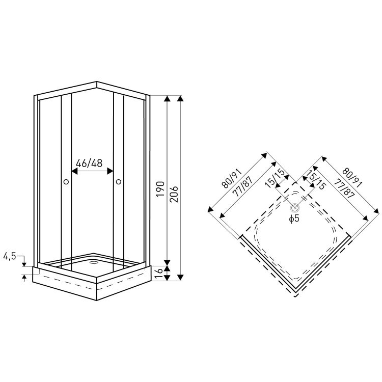 Kabina natryskowa kwadratowa 80x80 cm z dekorem białych pasów i brodzikiem Kerra Madera STR 80 chrom