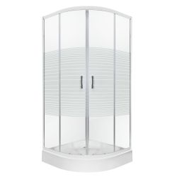 Kabina natryskowa półokrągła 80x80 cm z dekorem białych pasów i brodzikiem Kerra Madera 80 chrom