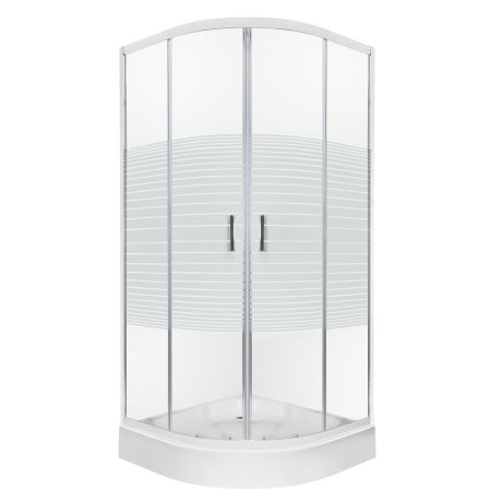 Przejdź do produktu Kabina natryskowa półokrągła 80x80 cm z dekorem białych pasów i brodzikiem Kerra Madera 80 chrom