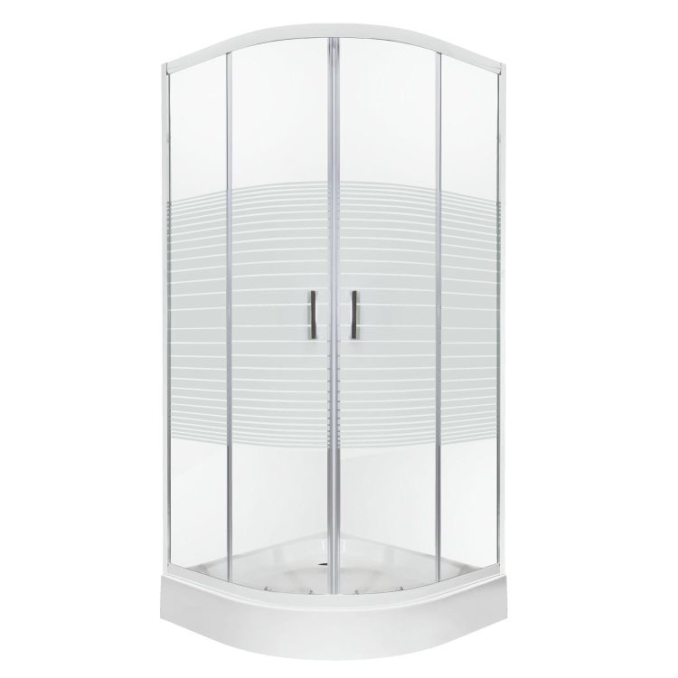 Kabina natryskowa półokrągła 90x90 cm z dekorem białych pasów i brodzikiem Kerra Madera 90 chrom