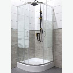 Kabina natryskowa półokrągła 90x90 cm z dekorem białych pasów i brodzikiem Kerra Madera 90 chrom