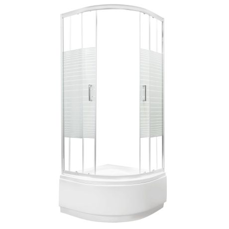 Przejdź do produktu Kabina natryskowa półokrągła 80x80 cm z dekorem białych pasów i wysokim brodzikiem Kerra Madera GL 80 chrom