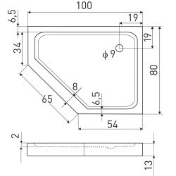 Brodzik akrylowy, pięciokątny 100x80x13 cm ze zintegrowaną obudową Kerra Glasgow 100L biały