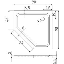 Brodzik pięciokątny, płaski 90x90 cm ze zintegrowaną obudową Kerra Glasgow Slim biały