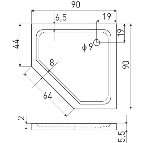 Przejdź do produktu Brodzik pięciokątny, płaski 90x90 cm ze zintegrowaną obudową Kerra Glasgow Slim biały