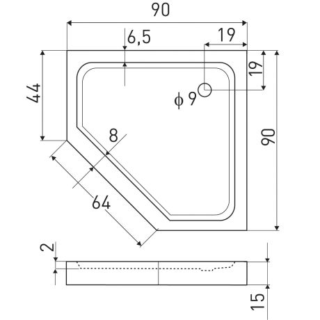 Przejdź do produktu Brodzik pięciokątny 90x90x15 cm ze zintegrowaną obudową Kerra Glasgow biały