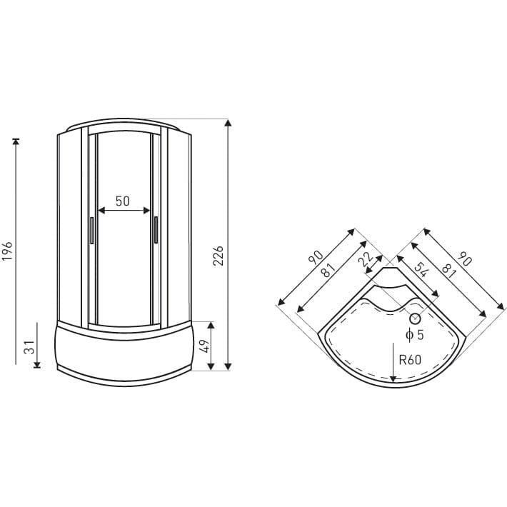 Kabina hydromasażowa półokrągła 90x90 cm Kerra Silver Prime satyna