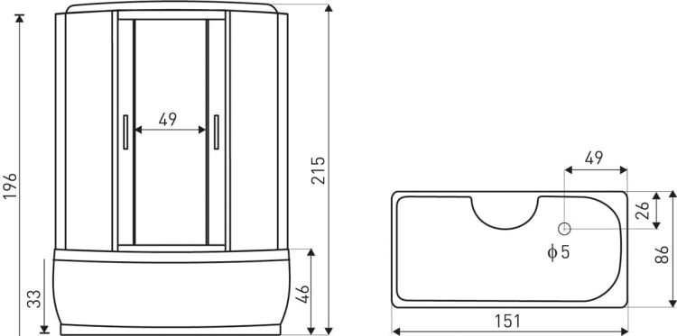 Duża kabina hydromasażowa 151x86x215 cm z wanną w komplecie Kerra XL czarny