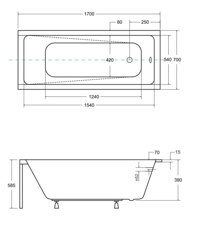Wanna prostokątna 170x70 cm do zabudowy, z ultra cienkim rantem Besco Modern Slim #WAM-170-SL biały połysk