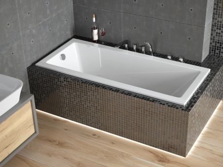 Przejdź do produktu Wanna prostokątna 180x80 cm do zabudowy, z ultra cienkim rantem Besco Modern Slim #WAM-180-SL biały połysk