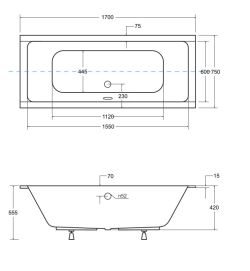 Wanna prostokątna 170x75 cm do zabudowy, z ultra cienkim rantem Besco Quadro Slim #WAQ-170-SL biały połysk