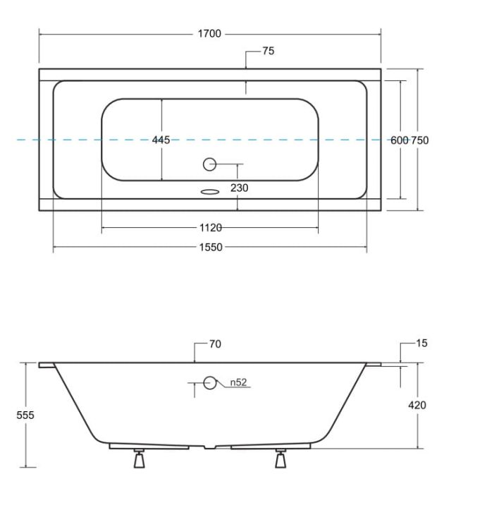 Wanna prostokątna 170x75 cm do zabudowy, z ultra cienkim rantem Besco Quadro Slim #WAQ-170-SL biały połysk