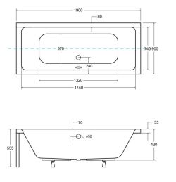 Wanna prostokątna 190x90 cm Besco Quadro #WAQ-190-PK biały połysk