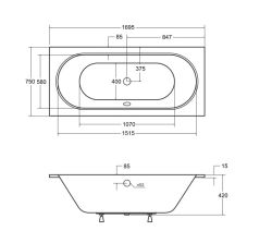 Wanna prostokątna 170x75 cm do zabudowy, z cienkim rantem Besco Vitae Slim #WAV-170-SL biały połysk
