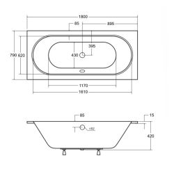 Wanna prostokątna 180x80 cm do zabudowy, z cienkim rantem Besco Vitae Slim #WAV-180-SL biały połysk
