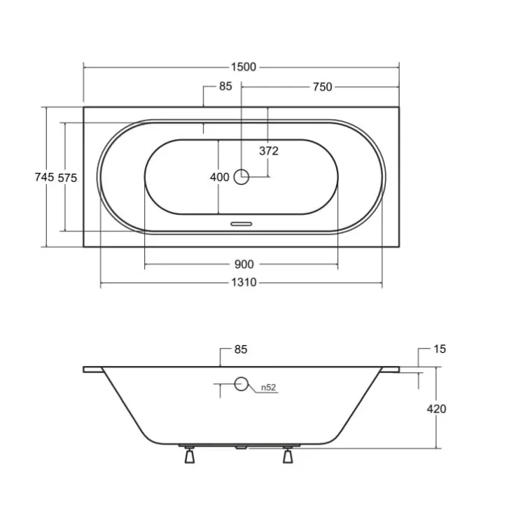 Wanna prostokątna 150x75 cm do zabudowy, z cienkim rantem i przelewem Besco Vitae Slim+ #WAV-150-S+ biały połysk