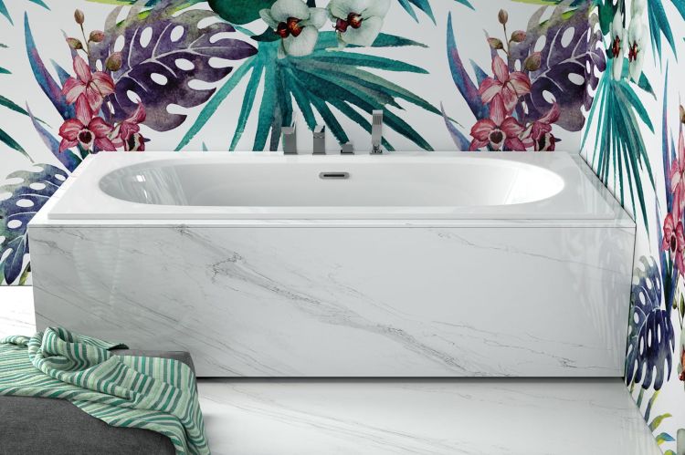 Wanna prostokątna 160x75 cm do zabudowy, z cienkim rantem, syfonem i przelewem Besco Vitae Slim+ #WAV-160-S+ biały połysk