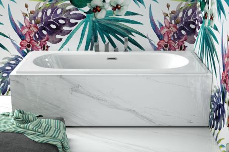 Przejdź do produktu Wanna prostokątna dla dwojga 180x80 cm do zabudowy, z cienkim rantem, syfonem i przelewem Besco Vitae Slim+ #WAV-180-S+ biały połysk