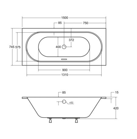 Przejdź do produktu Wanna prostokątna 150x75 cm do zabudowy, z cienkim rantem i złotym przelewem Besco Vitae Slim+ #WAV-150-SZ+ biały połysk