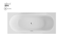 Wanna prostokątna 150x75 cm do zabudowy, z cienkim rantem i złotym przelewem Besco Vitae Slim+ #WAV-150-SZ+ biały połysk