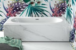 Wanna prostokątna 160x75 cm do zabudowy, z cienkim rantem, syfonem i złotym przelewem Besco Vitae Slim+ #WAV-170-SZ+ biały połysk
