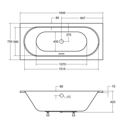 Przejdź do produktu Wanna prostokątna dla dwojga 180x80 cm do zabudowy, z cienkim rantem, syfonem i złotym przelewem Besco Vitae Slim+ #WAV-180-SZ+ biały połysk