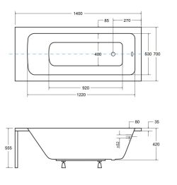 Wanna prostokątna 140x70 cm Besco Talia #WAT-140-PK biały połysk