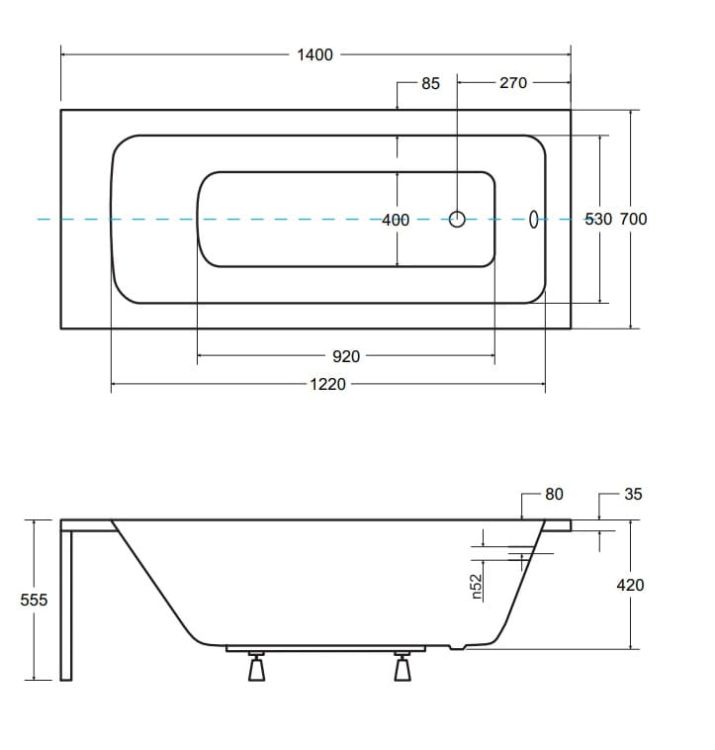 Wanna prostokątna 140x70 cm Besco Talia #WAT-140-PK biały połysk