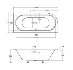 Wanna asymetryczna 170x75 cm z ultra cienkim rantem i złotym przelewem Besco Avita Slim+ 170 prawa #WAV-170-PPZ biały