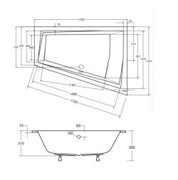 Wanna asymetryczna 170x125 cm z ultra cienkim rantem Besco Intima Duo Slim 170 #WAID-170-S