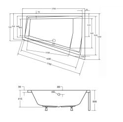 Wanna asymetryczna 170x125 cm Besco Intima Duo #WAID-170-NP prawa