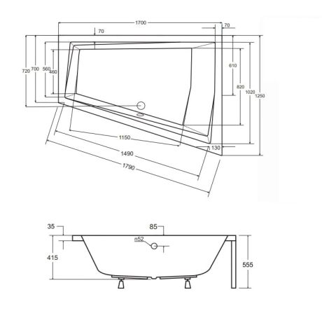 Przejdź do produktu Wanna asymetryczna 170x125 cm Besco Intima Duo #WAID-170-NP prawa