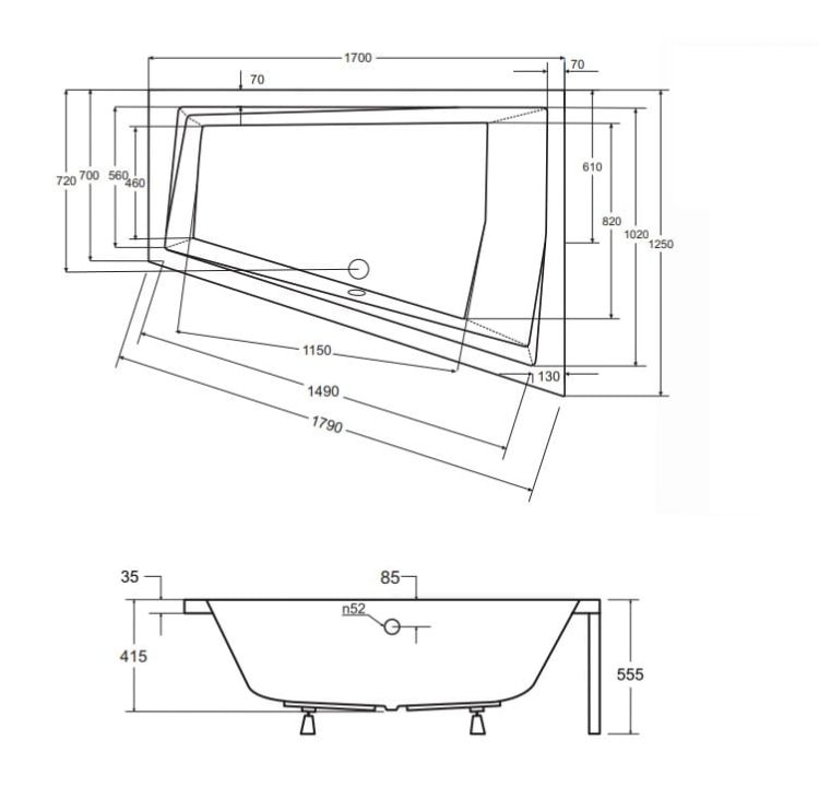 Wanna asymetryczna 170x125 cm Besco Intima Duo #WAID-170-NP prawa