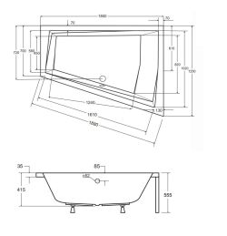 Wanna asymetryczna 180x125 cm Besco Intima Duo #WAID-180-N