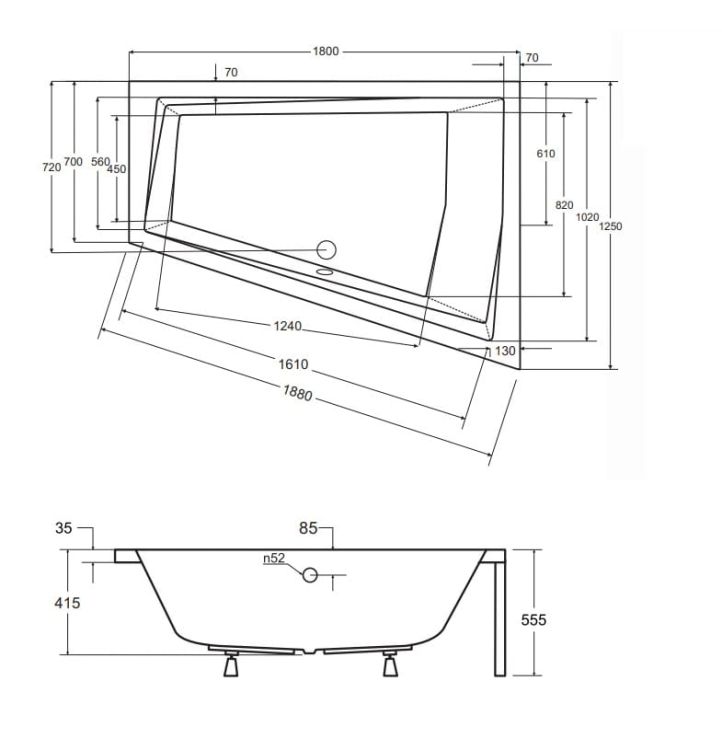 Wanna asymetryczna 180x125 cm Besco Intima Duo #WAID-180-N
