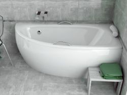 Wanna narożna asymetryczna 150x70 cm z zagłówkiem i uchwytami Besco Milena Premium 150 prawa #WAM-150-NP$