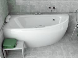 Wanna narożna asymetryczna 150x70 cm z zagłówkiem i uchwytami Besco Milena Premium 150 lewa #WAM-150-NL$