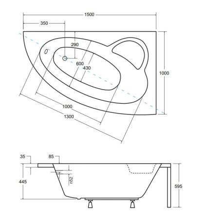 Przejdź do produktu Wanna narożna asymetryczna 150x100 cm z zagłówkiem i uchwytami Besco Natalia Premium 150 prawa #WAN-150-NP$