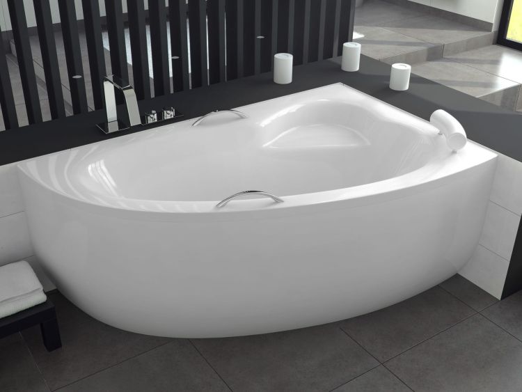 Wanna narożna asymetryczna 150x100 cm z zagłówkiem i uchwytami Besco Natalia Premium 150 prawa #WAN-150-NP$