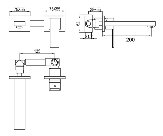 Bateria umywalkowa podtynkowa z wylewką 20 cm Kohlman Excelent QW183H chrom rys.tech.