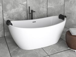 Wanna wolnostojąca akrylowa 170x80 cm z czarną maskownicą syfonem i przelewem Besco Ayla #WAS-170-ACZ biały połysk