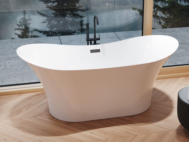 Wanna wolnostojąca akrylowa 170x80 cm z syfonem i przelewem Besco Amber #WAS-170-AB biały połysk