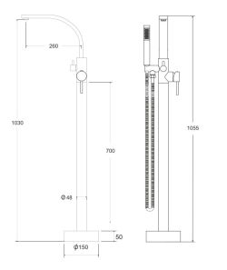 Bateria wannowa wolnostojąca 103 cm ze słuchawką prysznicową Besco Decco I czarny mat BW-DI-CZ